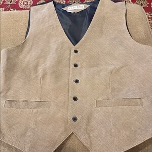 Plateau Men’s Suede Leather Vest Tan Checkered Size XL (TD)